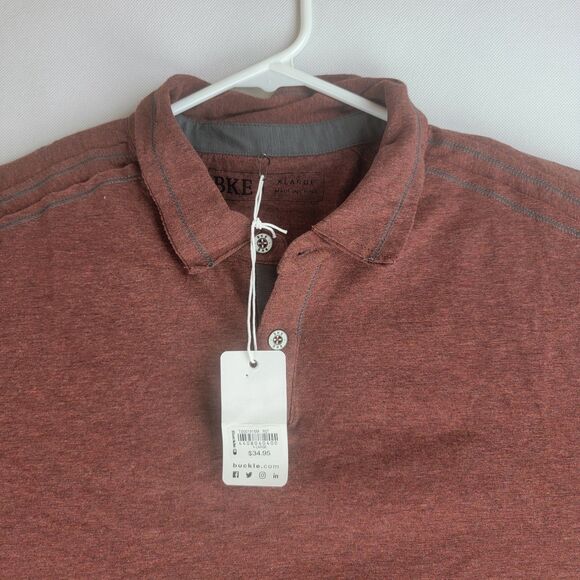 Buckle Mens Size XL Red Burgandy Cotton Spandex Short Sleeve Polo NWT - Picture 4 of 9